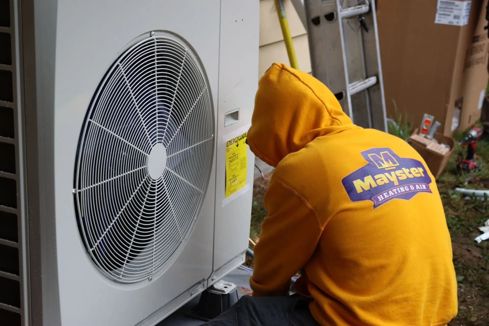 Bryant heat pump installed at a Lakewood home by Mayster Heating and Air.