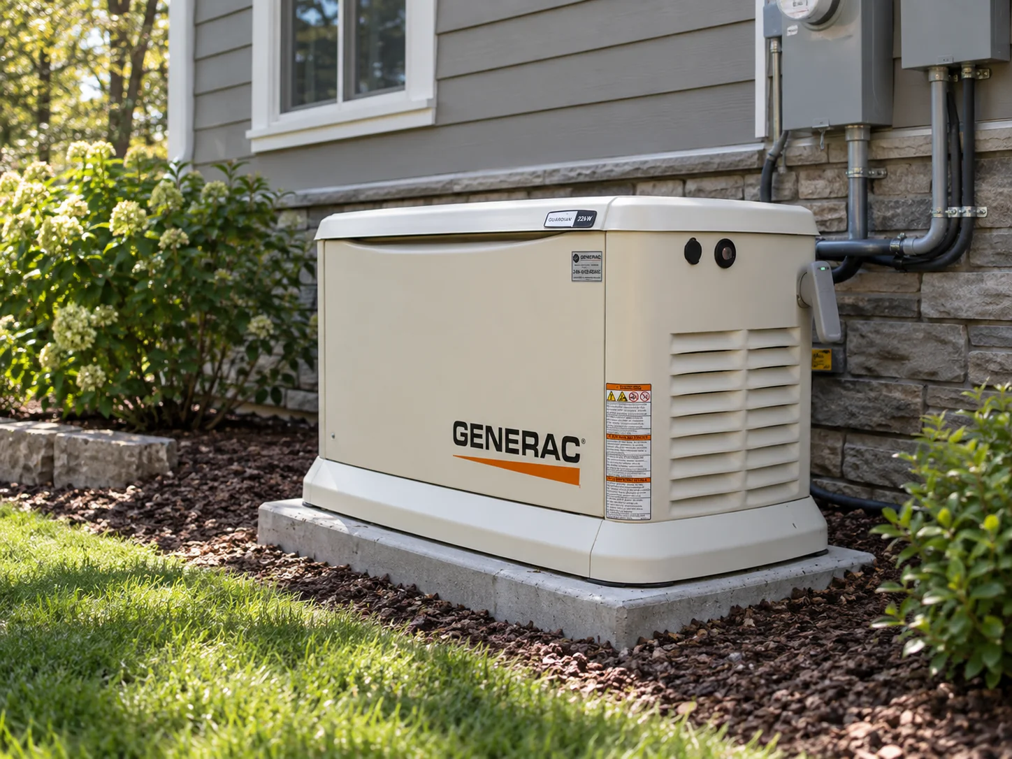 Standby backup power unit installed outdoors for Whole-House Generator Services Greater Puget Sound.